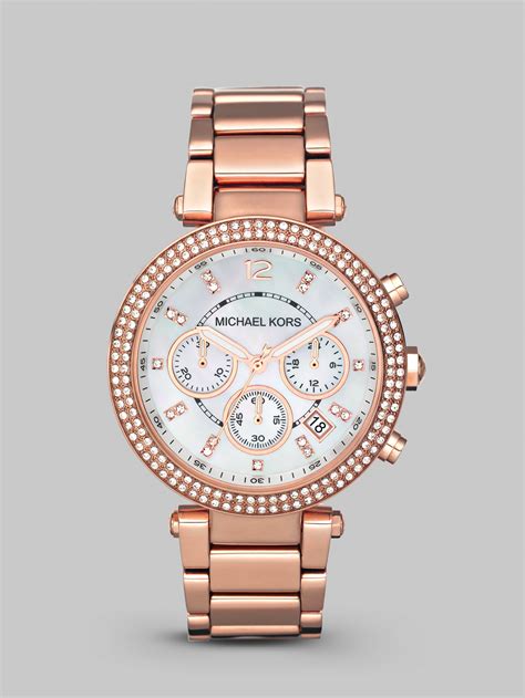 michael kors rose gold watch with stones|Michael Kors parker chronograph watch.